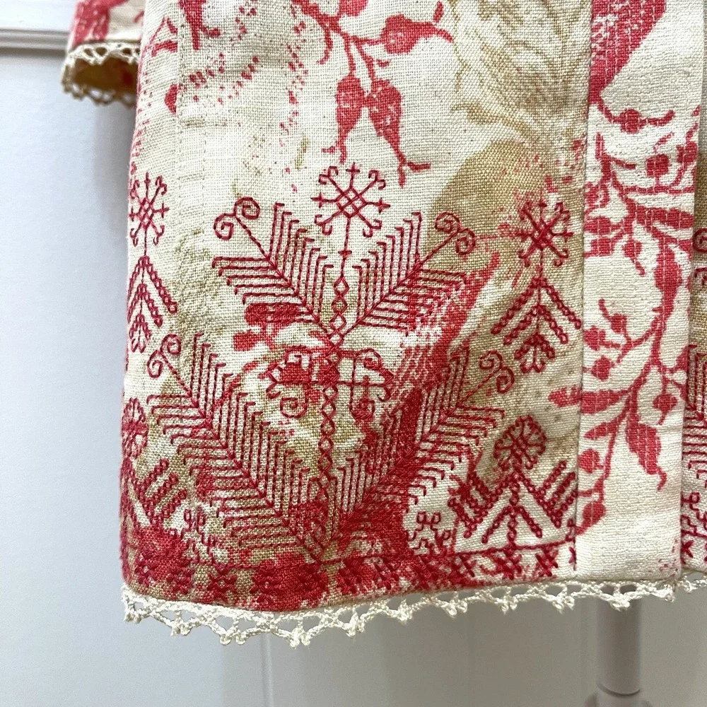 Sigrid Olsen Linen Coat Cream Coral Embroidery‎ Mandarin Collar Medium